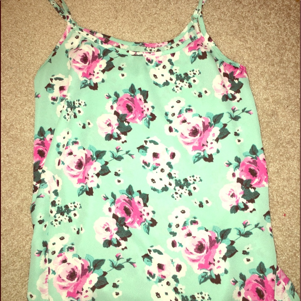 Teal blue flowy floral tank